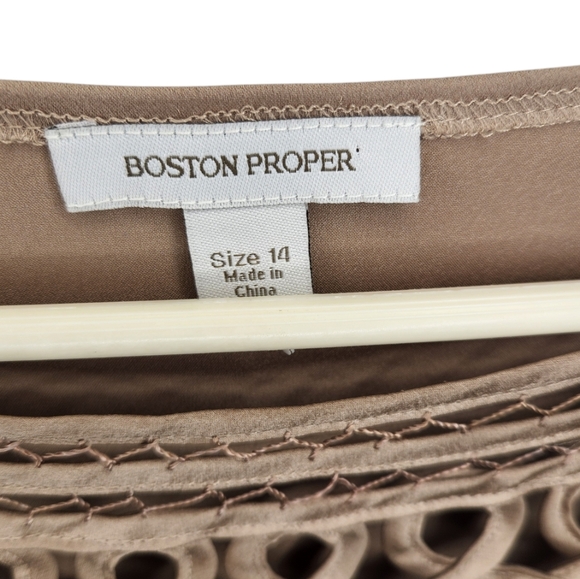 Boston Proper Beige/Tan Satin Long Sleeve Blouse Size 14 - Picture 2 of 4